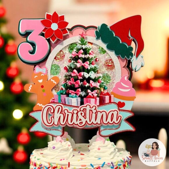 Personalized Christmas Cake Topper | Custom Birthday Shaker | MADE TO ORDER - Picture 2 of 5